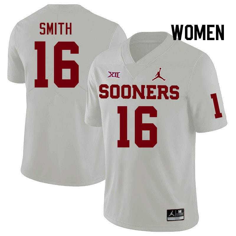 Women #16 Blake Smith Oklahoma Sooners College Football Jerseys Stitched-White - Click Image to Close